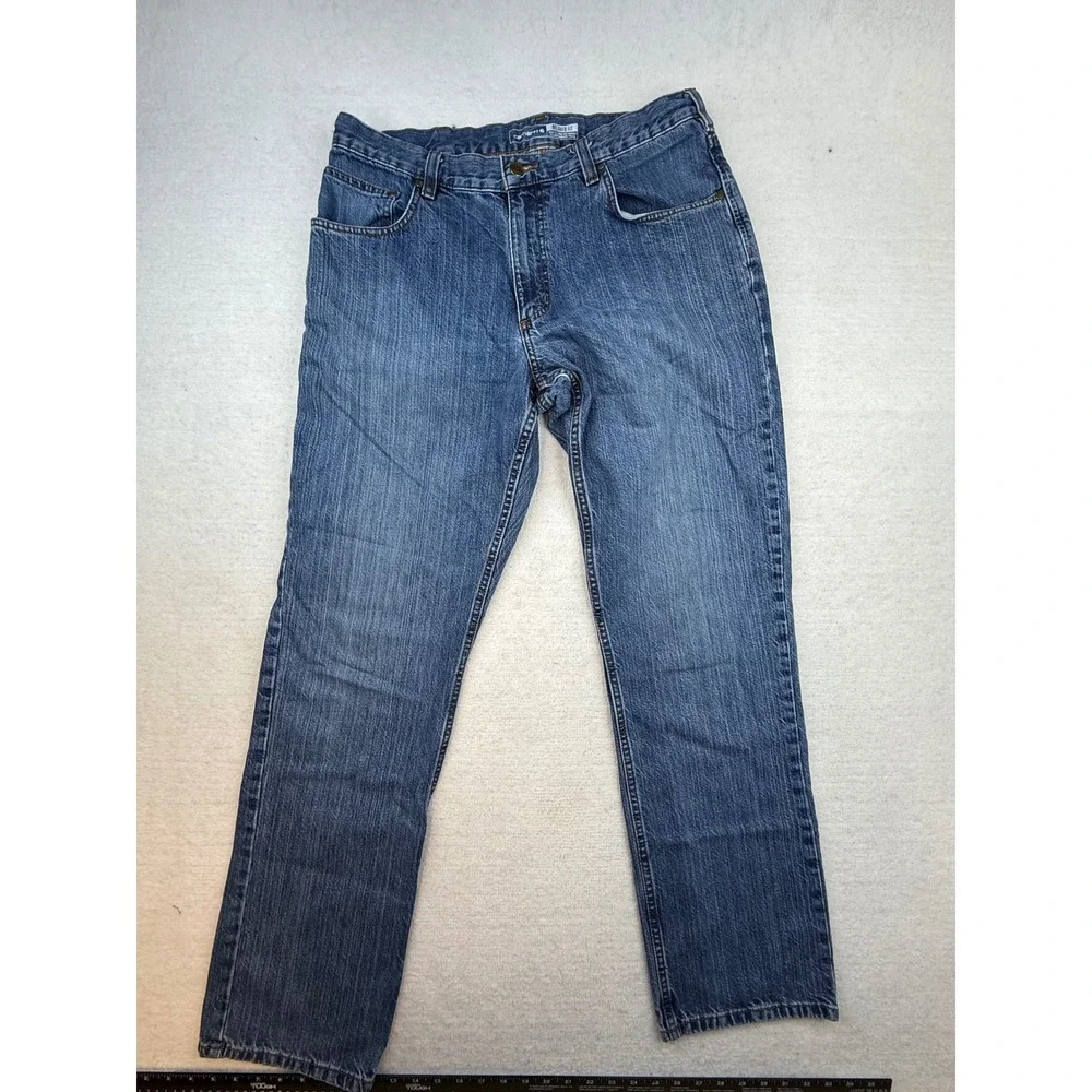 Carhartt Mens Relaxed Fit Jeans Blue Denim 35x34 Workwear‎ Utility rugged